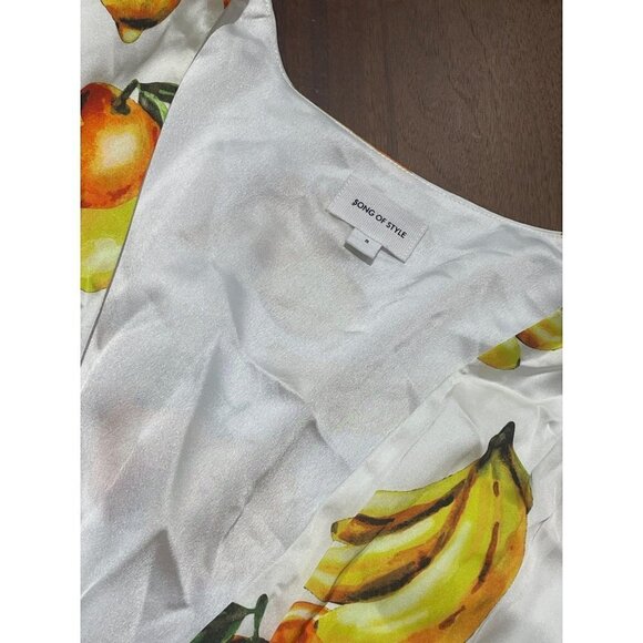 Song of Style Sia Midi Dress in White Fruit Small New Womens Satin Cocktail - Picture 9 of 15